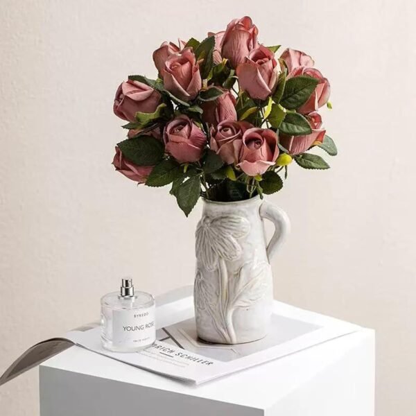 Explore affordable Small White Ceramic Vase Modern Wabi Sabi Ceramic Flower Vase, Unique Art Family for Flowers with Handle, Handmade Free Hoh for Home Decoration - Image 5