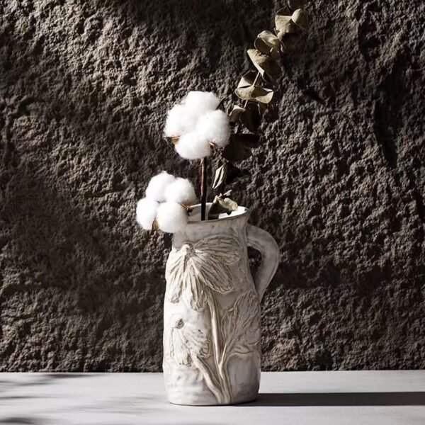 Explore affordable Small White Ceramic Vase Modern Wabi Sabi Ceramic Flower Vase, Unique Art Family for Flowers with Handle, Handmade Free Hoh for Home Decoration - Image 6