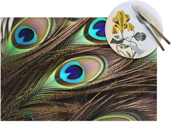 Grab recommended Peacock Feather Print Plan Mat Table Mat Heat Resistant Non-Slip Location Mat 18 x 12 Inch - Image 5