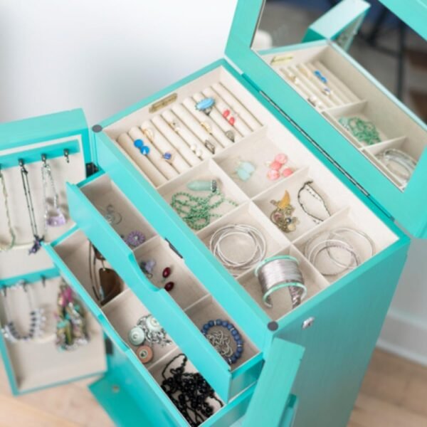 Grab recommended Hibernate and Honey Cab Standing Jewelry Armor - Lock wooden jewelry storage with imitation, 7 drawers, necklace hooks, anti-talnish lining talcoise - Image 6