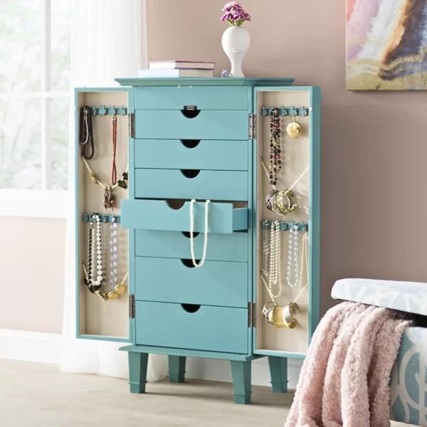Grab recommended Hibernate and Honey Cab Standing Jewelry Armor - Lock wooden jewelry storage with imitation, 7 drawers, necklace hooks, anti-talnish lining talcoise - Image 9