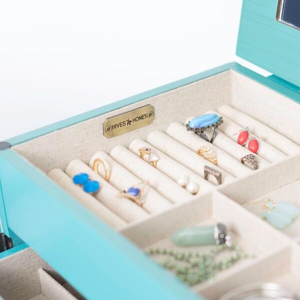 Grab recommended Hibernate and Honey Cab Standing Jewelry Armor - Lock wooden jewelry storage with imitation, 7 drawers, necklace hooks, anti-talnish lining talcoise - Image 10