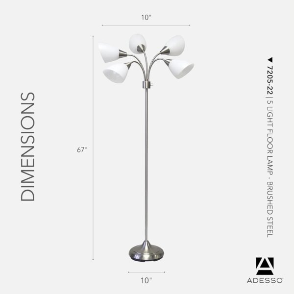 Explore recommended Adessso 7205-22 Multi-White Shade Floor Lamp, Adjustable Gooseneck Arm, Silver - Image 7