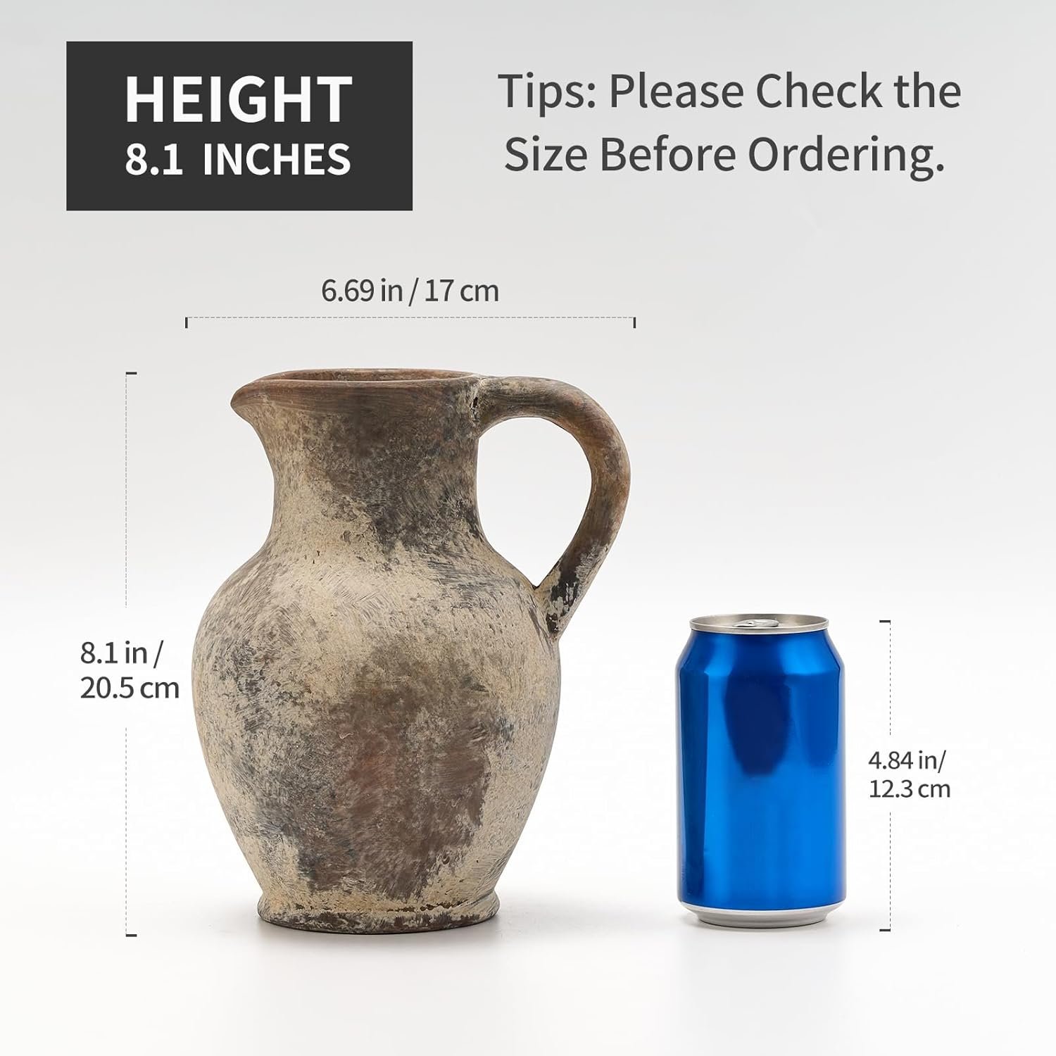 Order affordable Handle, Terracotta Vase, Minimalist Decorative Vase for Home Decoration, Siduku Ceramic Rustic Farmer Vase with Table, Living Room, Shelf, Christmas Decoration (Grey) - Image 3