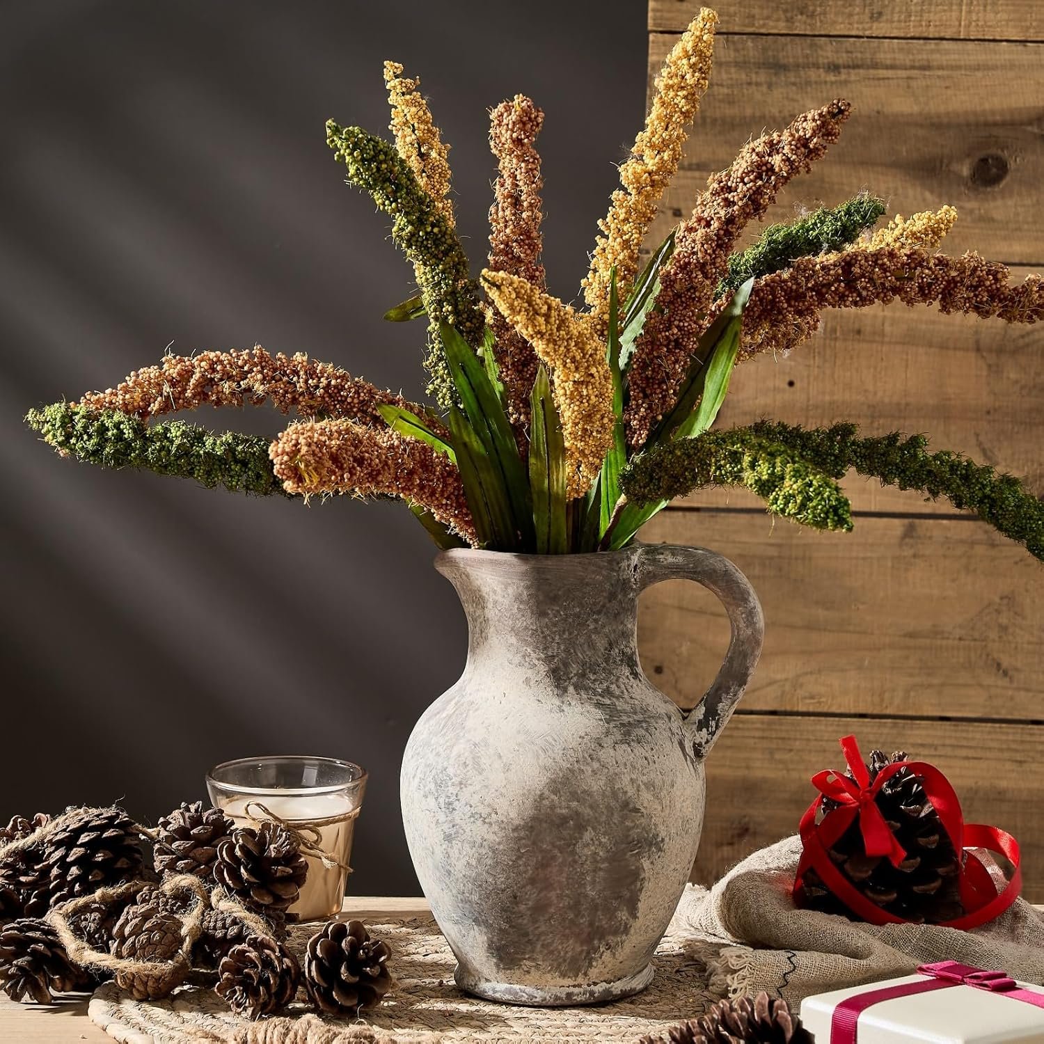 Order affordable Handle, Terracotta Vase, Minimalist Decorative Vase for Home Decoration, Siduku Ceramic Rustic Farmer Vase with Table, Living Room, Shelf, Christmas Decoration (Grey) - Image 5