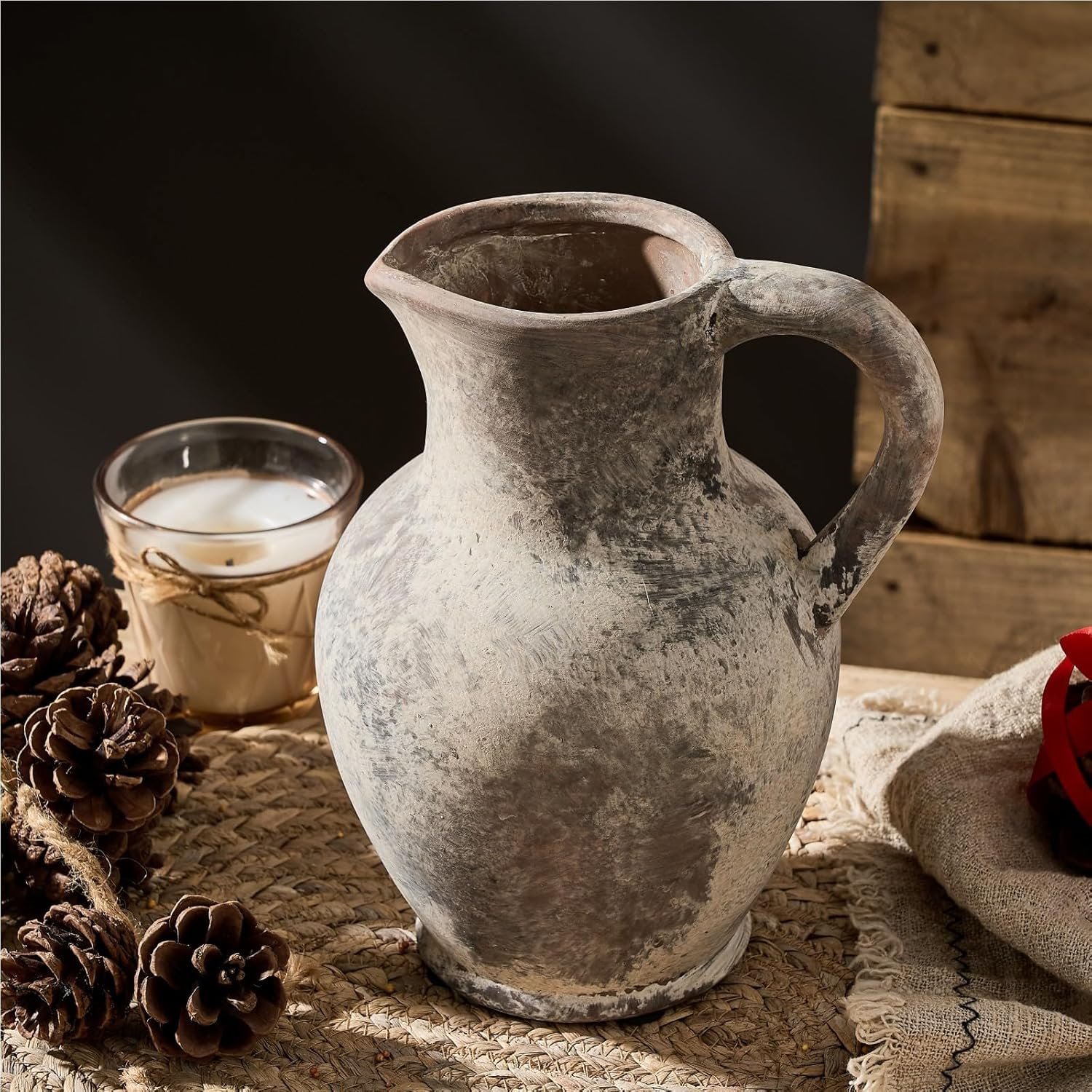 Order affordable Handle, Terracotta Vase, Minimalist Decorative Vase for Home Decoration, Siduku Ceramic Rustic Farmer Vase with Table, Living Room, Shelf, Christmas Decoration (Grey) - Image 6