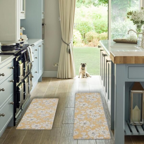 Buy the best Laura Ashley-Anti-Fatigue Kitchen Mat, Iris Floral Design, Stain, Water & Fade Rostant, Cooking & Standing Relief, Non-Slip Backing, 2 Piece Set, Tawny Yellow - Image 3