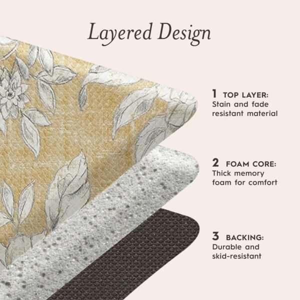 Buy the best Laura Ashley-Anti-Fatigue Kitchen Mat, Iris Floral Design, Stain, Water & Fade Rostant, Cooking & Standing Relief, Non-Slip Backing, 2 Piece Set, Tawny Yellow - Image 4