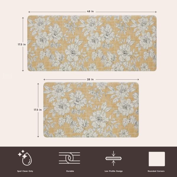 Buy the best Laura Ashley-Anti-Fatigue Kitchen Mat, Iris Floral Design, Stain, Water & Fade Rostant, Cooking & Standing Relief, Non-Slip Backing, 2 Piece Set, Tawny Yellow - Image 5