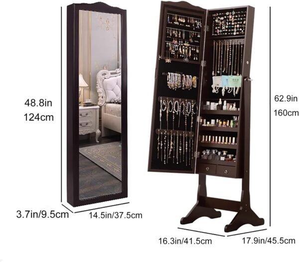 Grab recommended Jewelry Cabinet Armour Woar with Storage and Full Length Mirror - Freestanding Organizer for Necklace and Earrings, Flamel Design Design - Image 3
