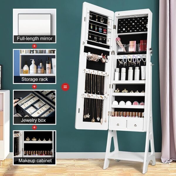 Grab recommended Jewelry Cabinet Armour Woar with Storage and Full Length Mirror - Freestanding Organizer for Necklace and Earrings, Flamel Design Design - Image 4