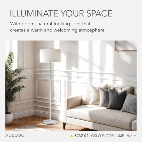 Grab the best Adessso 6237-02 Oslo Floor Lamp Corrosion Resistant, Scratch Proof, White Matte Finished Lighting Device with Metal Body. Tools & Home Improvement, Matte White - Image 3