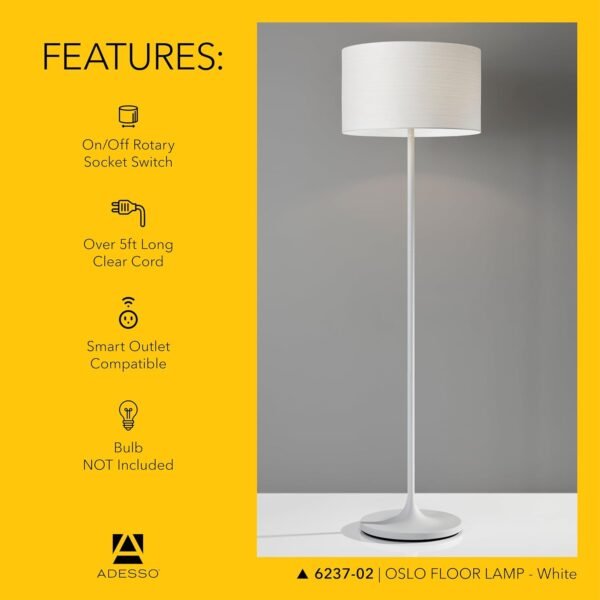 Grab the best Adessso 6237-02 Oslo Floor Lamp Corrosion Resistant, Scratch Proof, White Matte Finished Lighting Device with Metal Body. Tools & Home Improvement, Matte White - Image 6
