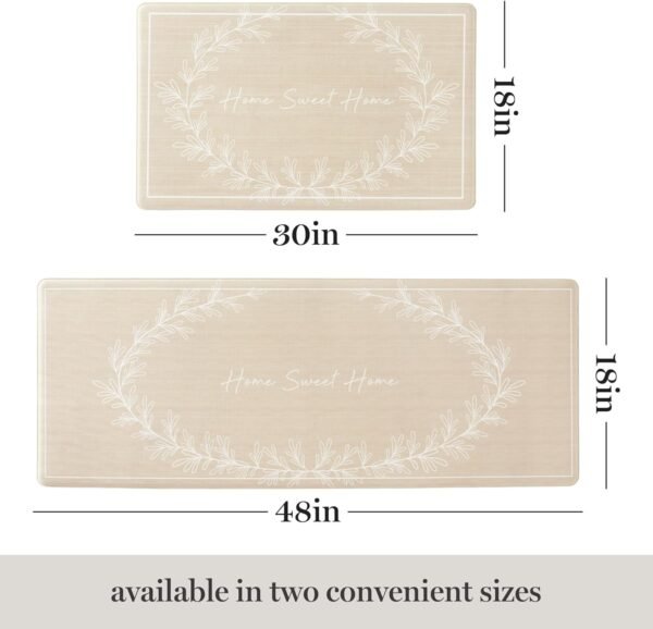 Explore the best Martha Stewart Bloomfield Home Sweet Home Leaf Frame Kitchen Mat, Comfort Standing Mat, Non-slip Backing, Water Resistant, Beige, 18"X30" - Image 4