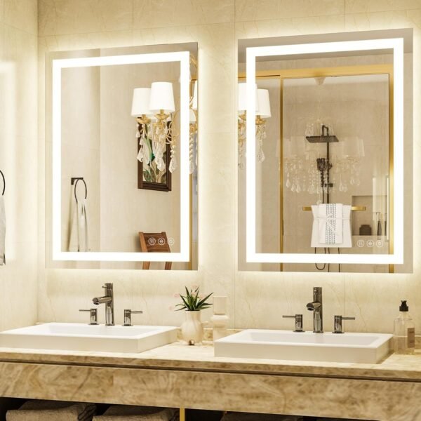 Order recommended 32'' x 24'' LED bathroom mirror with light, wall mirror with front and backlight, 3 colors of vanity with light, anti-fog wall mirror for bathroom - Image 3