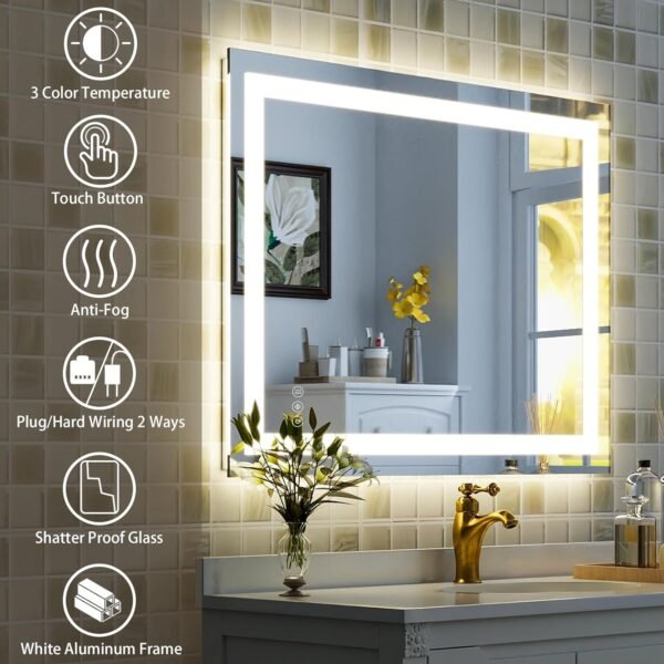 Order recommended 32'' x 24'' LED bathroom mirror with light, wall mirror with front and backlight, 3 colors of vanity with light, anti-fog wall mirror for bathroom - Image 5