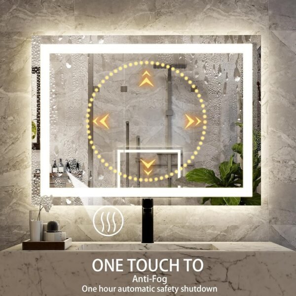 Order recommended 32'' x 24'' LED bathroom mirror with light, wall mirror with front and backlight, 3 colors of vanity with light, anti-fog wall mirror for bathroom - Image 6