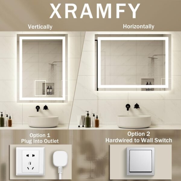 Order recommended 32'' x 24'' LED bathroom mirror with light, wall mirror with front and backlight, 3 colors of vanity with light, anti-fog wall mirror for bathroom - Image 8