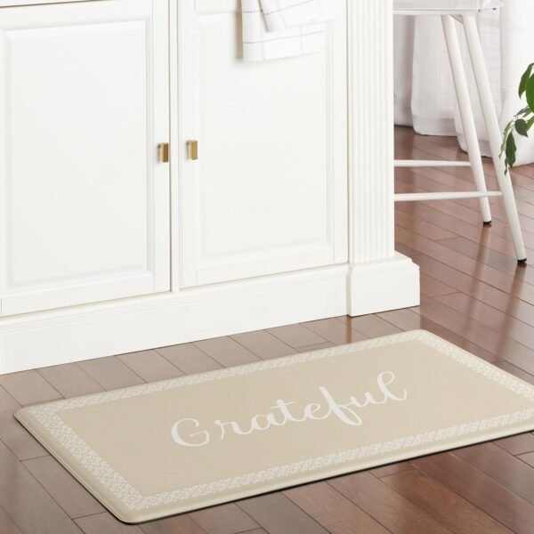Order high-quality Martha Stewart Bloomfield Grateful Border Kitchen Mat, Comfort Standing Mat, Non-slip Backing, Water Resistant, Beige, 18"x30" - Image 3