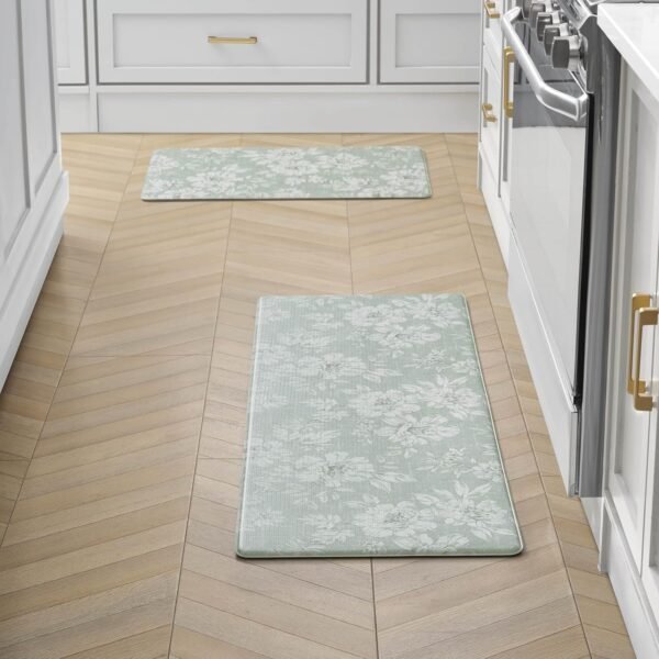 Buy the best Laura Ashley-Anti-Fatigue Kitchen Mat, Iris Floral Design, Stain, Water & Fade Resistant, Cooking & Standing Relief, Non-Slip Backing, 2 Piece Set, Sage Green Iris - Image 8