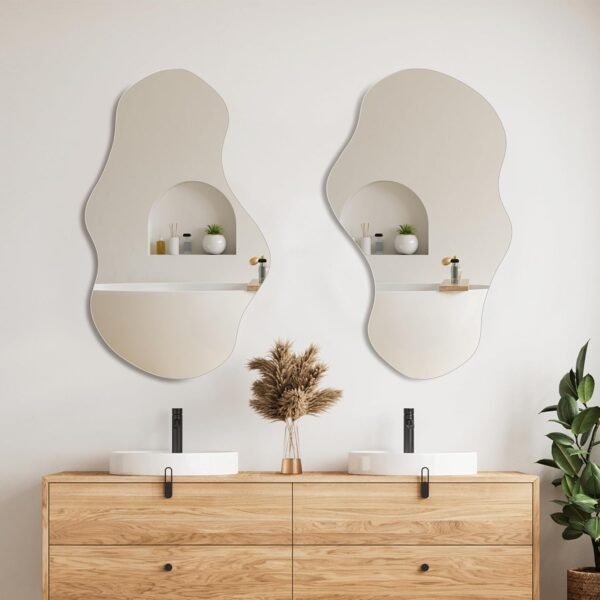 Order the best Irregular Perfnic Wall Mirror Asymmetric Mirror, 35'x21'' Decorative Modern Mirror for Bathroom Bedroom Living Room Entrance, Cloud Flamel Mirror, Wall Mounted (35''x21'', Cloud) - Image 8