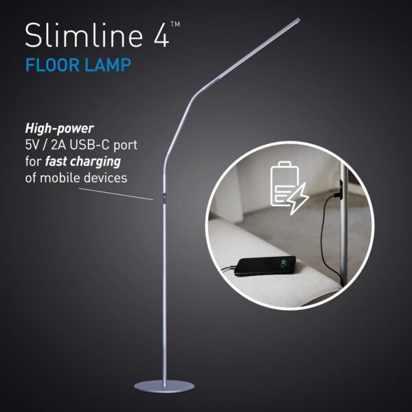 Grab the best Daylight Slim Line 4 LED Floor Lamp - 6,000K, 3,200 Lux, 4 Brightness Levels, USB for Fast Charging -C Port - Sleek Design, Anti-Glare Shade, Flexible Height Adjustment - Ice Grey - Image 3