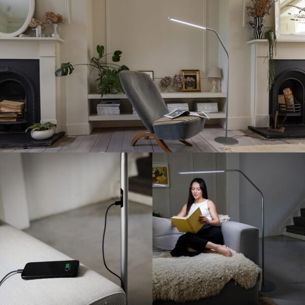 Grab the best Daylight Slim Line 4 LED Floor Lamp - 6,000K, 3,200 Lux, 4 Brightness Levels, USB for Fast Charging -C Port - Sleek Design, Anti-Glare Shade, Flexible Height Adjustment - Ice Grey - Image 7