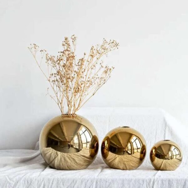 Order high-quality Ceramic Flower Vase for Home Decoration - Round Ball Vase in Table, Shelf, Living Room Center | Modern Ornaments (Gold) (Medium) for Home Office Decoration - Image 3