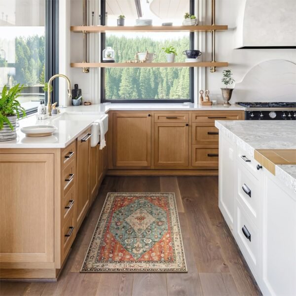 Explore the best Lahome Boho Tribal 2x3 Washable Small Rug for Domat Indoor Entrance, Rubber Rug Washable Rug, Bohemian Soft Non-Slip Bathroom Carpet Bath Front Door Kitchen Floor - Image 3