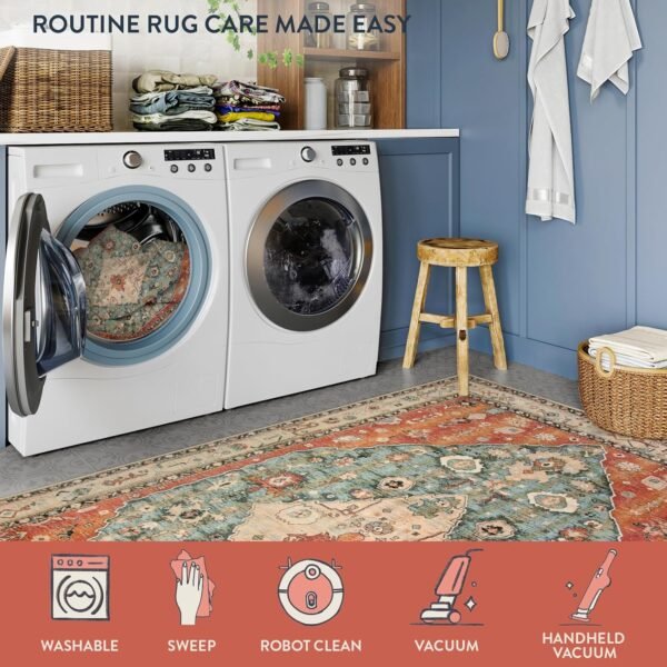 Explore the best Lahome Boho Tribal 2x3 Washable Small Rug for Domat Indoor Entrance, Rubber Rug Washable Rug, Bohemian Soft Non-Slip Bathroom Carpet Bath Front Door Kitchen Floor - Image 5