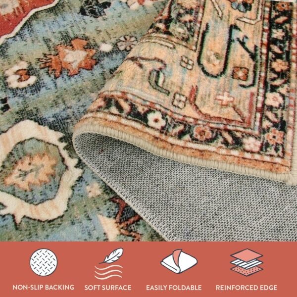 Explore the best Lahome Boho Tribal 2x3 Washable Small Rug for Domat Indoor Entrance, Rubber Rug Washable Rug, Bohemian Soft Non-Slip Bathroom Carpet Bath Front Door Kitchen Floor - Image 7