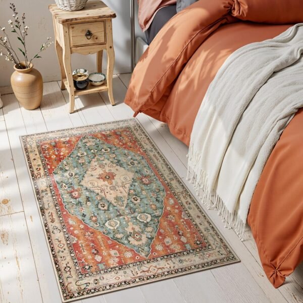 Explore the best Lahome Boho Tribal 2x3 Washable Small Rug for Domat Indoor Entrance, Rubber Rug Washable Rug, Bohemian Soft Non-Slip Bathroom Carpet Bath Front Door Kitchen Floor - Image 8