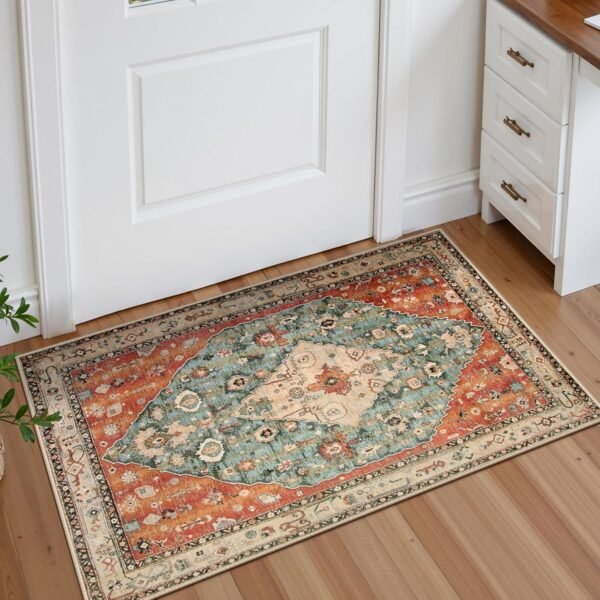 Explore the best Lahome Boho Tribal 2x3 Washable Small Rug for Domat Indoor Entrance, Rubber Rug Washable Rug, Bohemian Soft Non-Slip Bathroom Carpet Bath Front Door Kitchen Floor - Image 9