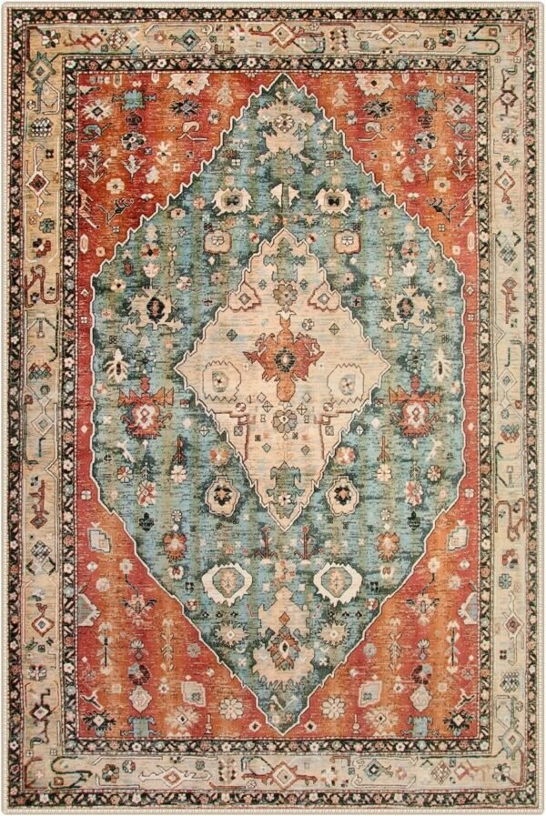 Explore the best Lahome Boho Tribal 2x3 Washable Small Rug for Domat Indoor Entrance, Rubber Rug Washable Rug, Bohemian Soft Non-Slip Bathroom Carpet Bath Front Door Kitchen Floor - Image 10