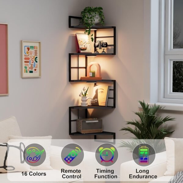 Grab recommended Lighting 5-layer floating corner shelf metal corner shelf bedroom living room office kitchen attached to kitchen, easy to assemble corner wall shelf, black - Image 7