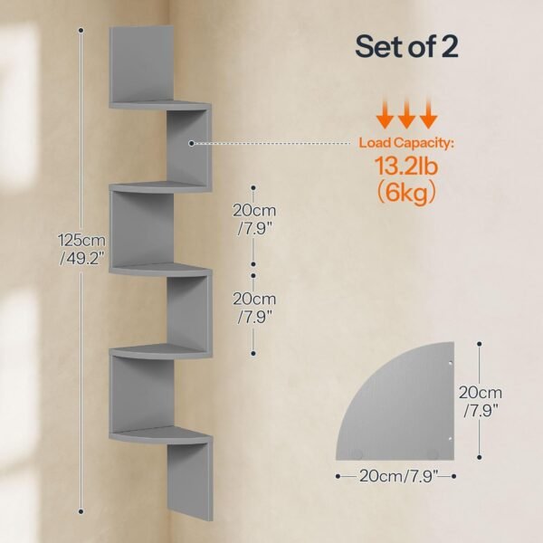 Grab high-quality Hoobro Corner Shelf Wall Mounted Wall Mounted Set, 2 Floating Corner Shelf, 5 Layer Bookshelf for Living Room Wall Decoration, Bedroom, Home Office, Dove Gray Gy26bjp201 - Image 3