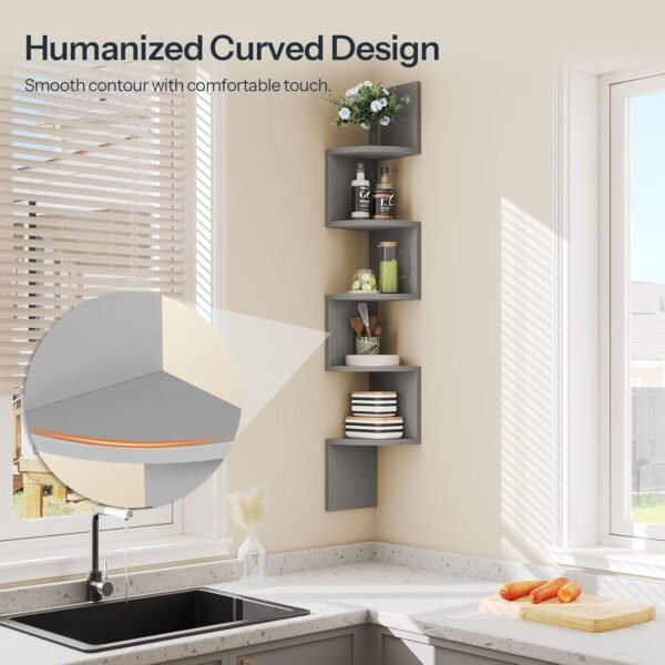 Grab high-quality Hoobro Corner Shelf Wall Mounted Wall Mounted Set, 2 Floating Corner Shelf, 5 Layer Bookshelf for Living Room Wall Decoration, Bedroom, Home Office, Dove Gray Gy26bjp201 - Image 6