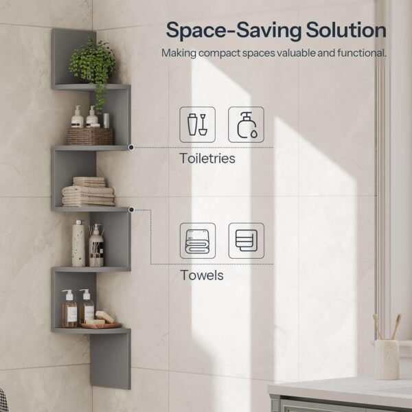 Grab high-quality Hoobro Corner Shelf Wall Mounted Wall Mounted Set, 2 Floating Corner Shelf, 5 Layer Bookshelf for Living Room Wall Decoration, Bedroom, Home Office, Dove Gray Gy26bjp201 - Image 7