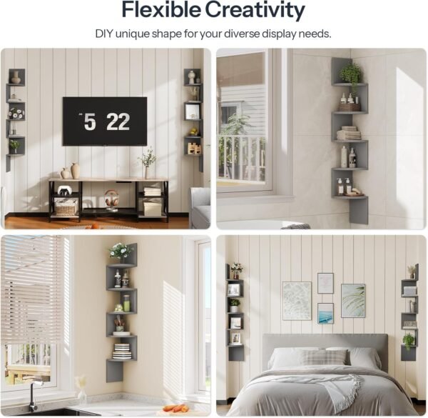 Grab high-quality Hoobro Corner Shelf Wall Mounted Wall Mounted Set, 2 Floating Corner Shelf, 5 Layer Bookshelf for Living Room Wall Decoration, Bedroom, Home Office, Dove Gray Gy26bjp201 - Image 10