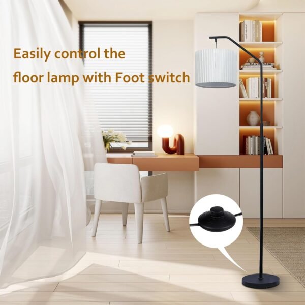Explore the best 68" Floor Lamp, 9w Edison LED Bulb, Swingable Lamp Head Standing Lamp with Foot Switch with Pleated Lamp Shade, Tall Flavor Lamp Reading for Living Room Bedroom - Image 4