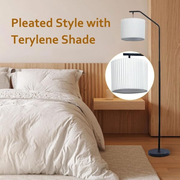 Explore the best 68" Floor Lamp, 9w Edison LED Bulb, Swingable Lamp Head Standing Lamp with Foot Switch with Pleated Lamp Shade, Tall Flavor Lamp Reading for Living Room Bedroom - Image 5