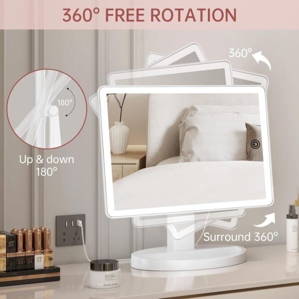 Explore high-quality Fontouch Large Lightad Vanity Makeup Mirror with 88 LED, 360 Rotating Touch Screen, 10x Enlarge Portable Tabletop Cosmetic Makeup Mirror - Image 6