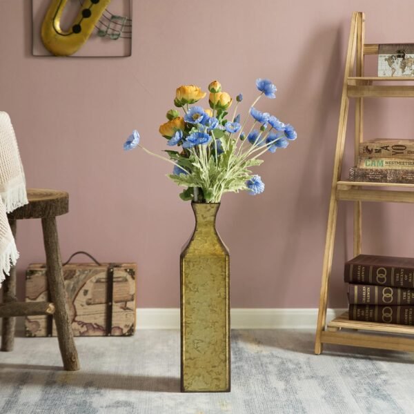 Buy affordable 20 inch antique style metal gold floor vase for entrance, living room, dining room, home decor, centerpiece, decorative, vintage style elegant statement, medium - Image 3