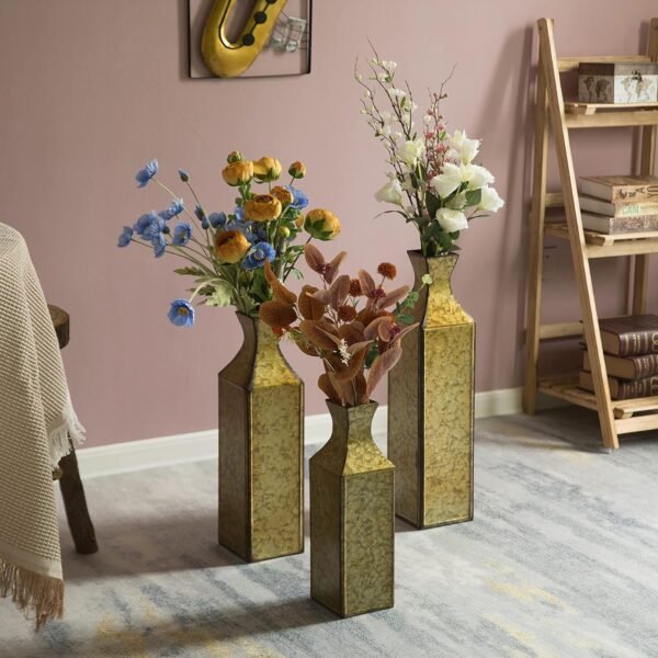 Buy affordable 20 inch antique style metal gold floor vase for entrance, living room, dining room, home decor, centerpiece, decorative, vintage style elegant statement, medium - Image 6