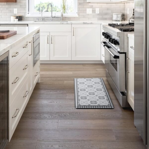 Order high-quality Martha Stewart Comfort Anti-Fatigue Street Medallion Tile Kitchen Mat, Comfortable Standing Mat, Non-Slip Backing, Safe Bevel Edge, Charcoal Black, 19.6"x39" - Image 4
