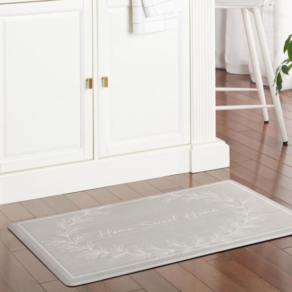 Buy affordable Martha Stewart Bloomfield Home Sweet Home Leaf Frame Kitchen Mat, Comfortable Standing Mat, Non-Slip Backing, Water Resistant, Gray, 18"x30" - Image 3