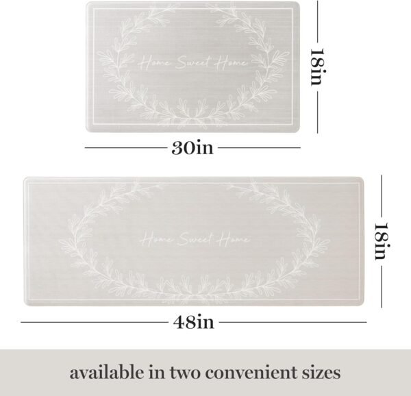 Buy affordable Martha Stewart Bloomfield Home Sweet Home Leaf Frame Kitchen Mat, Comfortable Standing Mat, Non-Slip Backing, Water Resistant, Gray, 18"x30" - Image 4