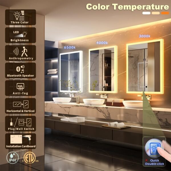 Buy the best 24 x 32 inch LED Bathroom Mirror Bluetooth Speaker, Induction Switch Light Smart Vanity Mirror Wall Mounted, IP44 Waterproof Prevention and Horizontal - Image 5