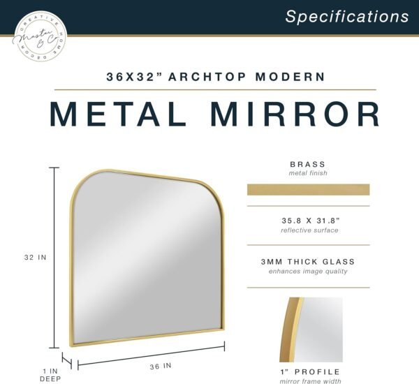 Order the best MCS Master & Co. Modern Metal Large Wall Mirror, Mantle Arch Mirror for Minimalist Home Decoration Living Room, Bedroom, or Bathroom, 36 x 32 inches, Brass - Image 4