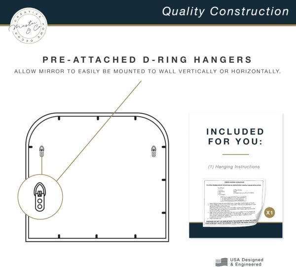 Order the best MCS Master & Co. Modern Metal Large Wall Mirror, Mantle Arch Mirror for Minimalist Home Decoration Living Room, Bedroom, or Bathroom, 36 x 32 inches, Brass - Image 5
